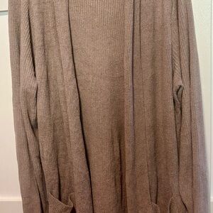 Barefoot Dreams CozyChic Ultra Lite Tan Hooded Long Ribbed Cardigan